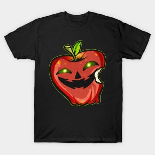 Evil Jack O Lantern Face In Apple On Halloween T-Shirt